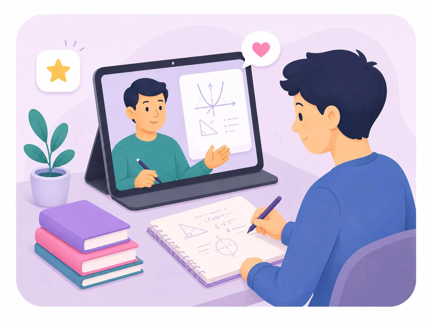 A student taking part in an online one-to-one Maths lesson
