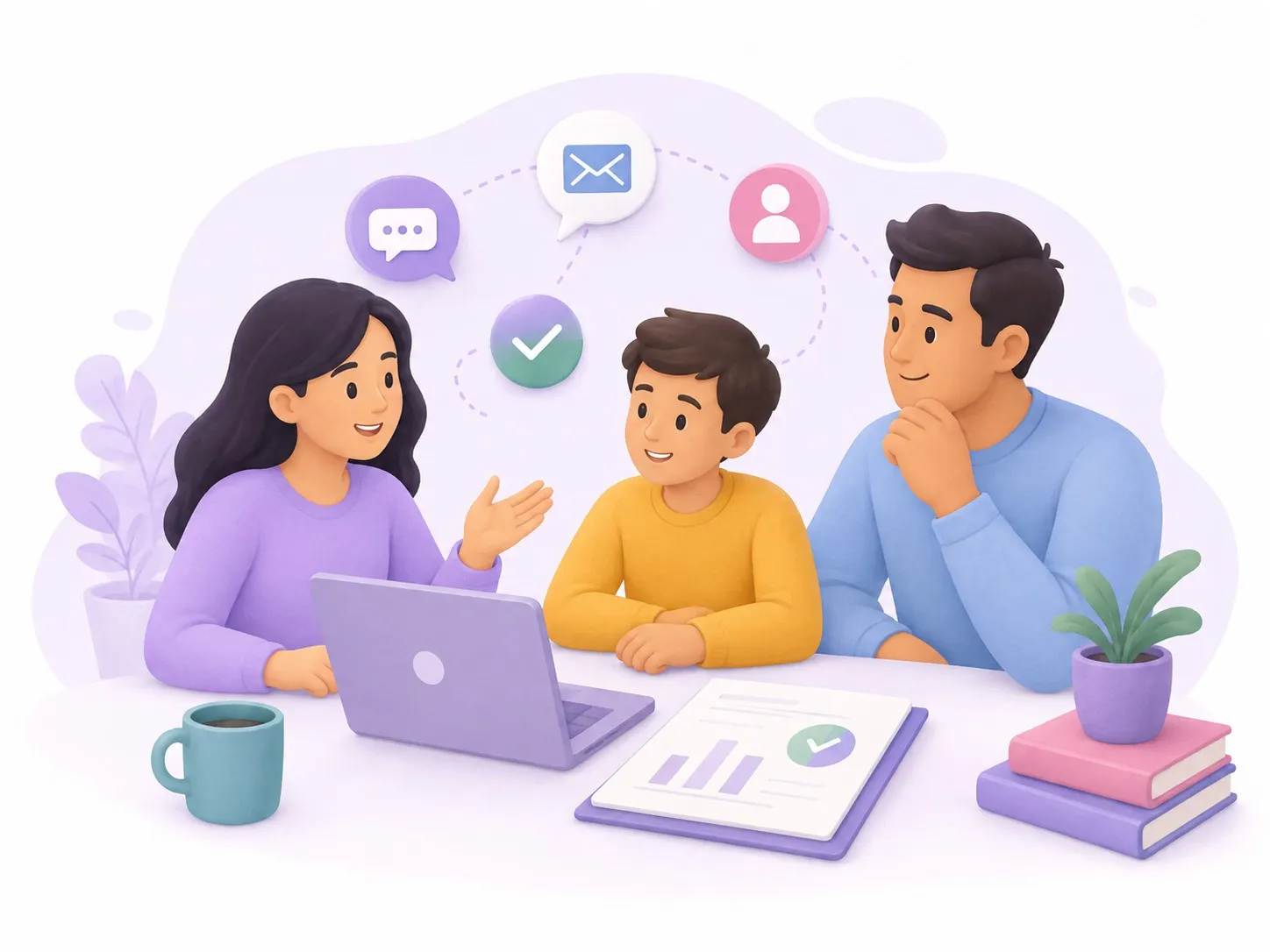 A tutor discussing a student's progress with their family