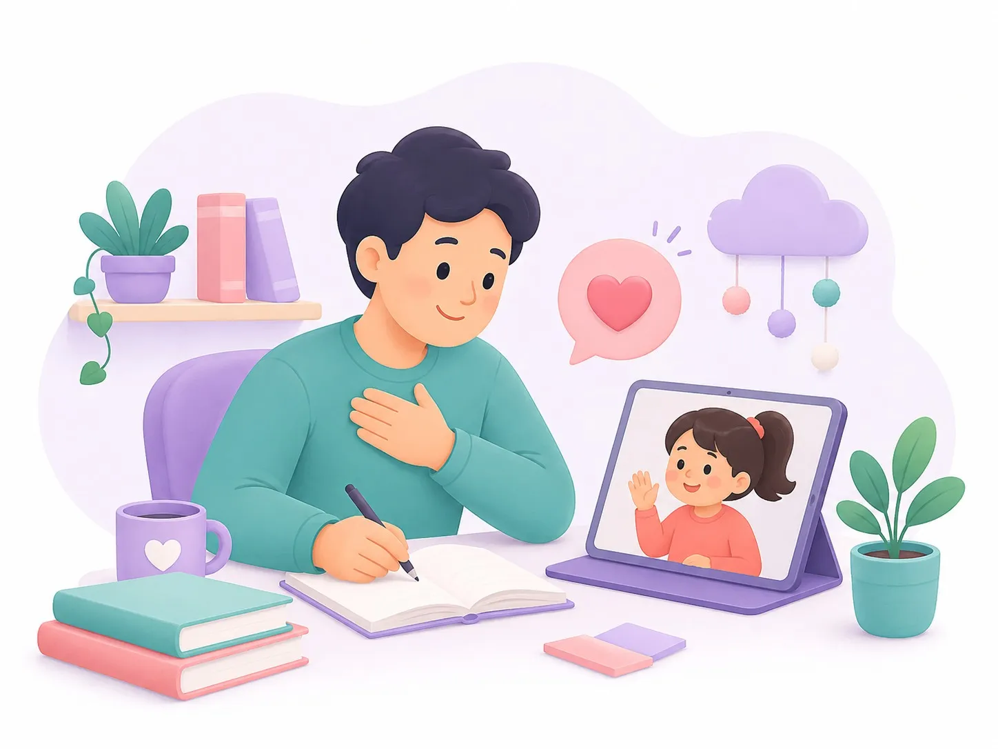 A tutor listening supportively to a student during an online lesson